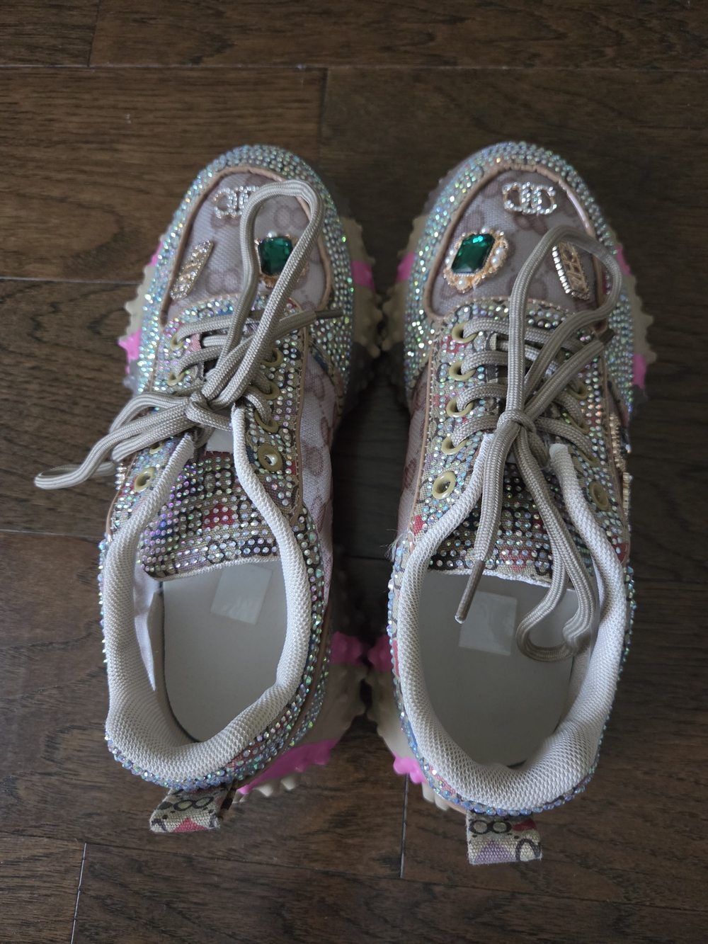 Crystal-Embellished Pink Women's Lace-Up Sneakers